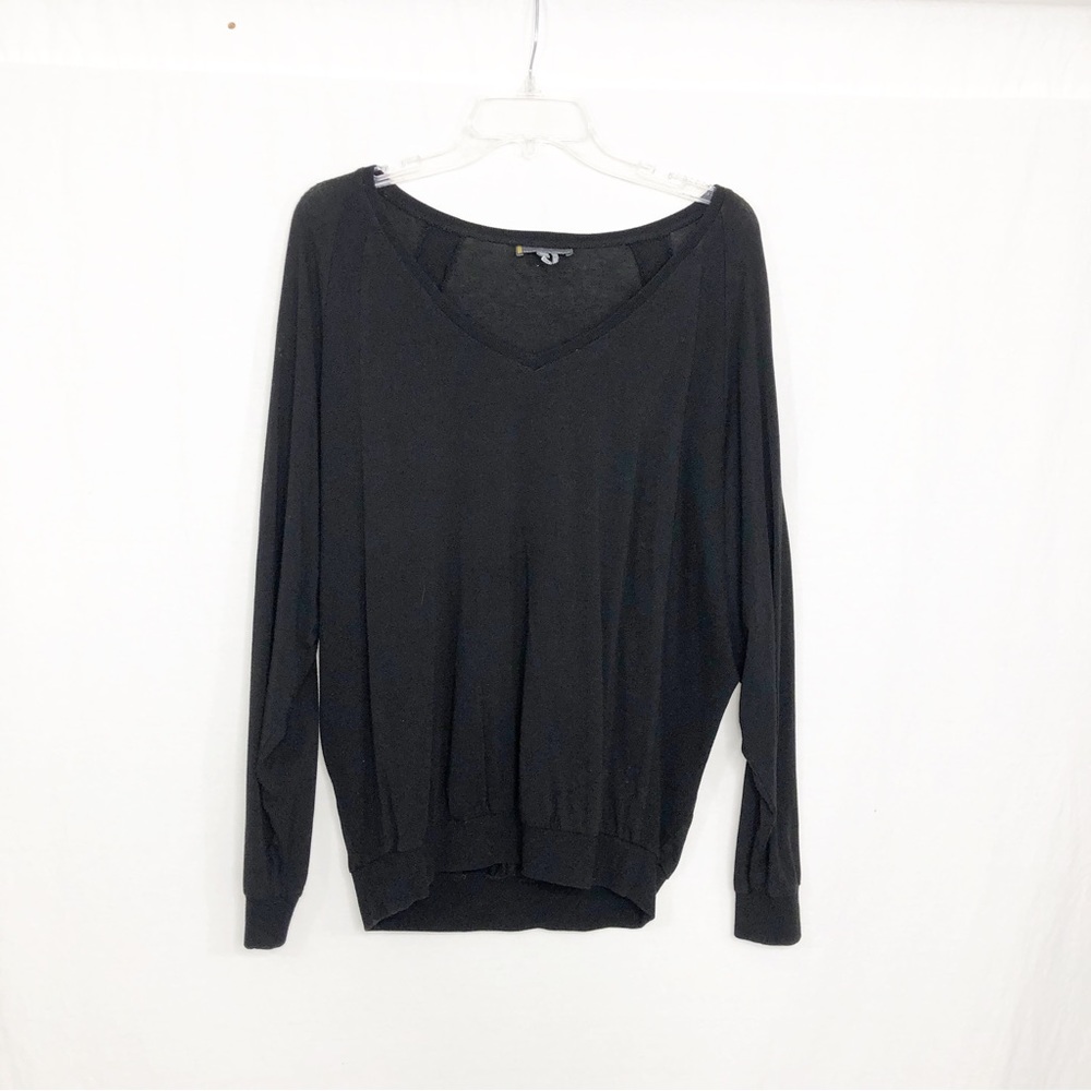 Jeans by Buffalo Wide V-Neck Knit Top, Size Small, Black